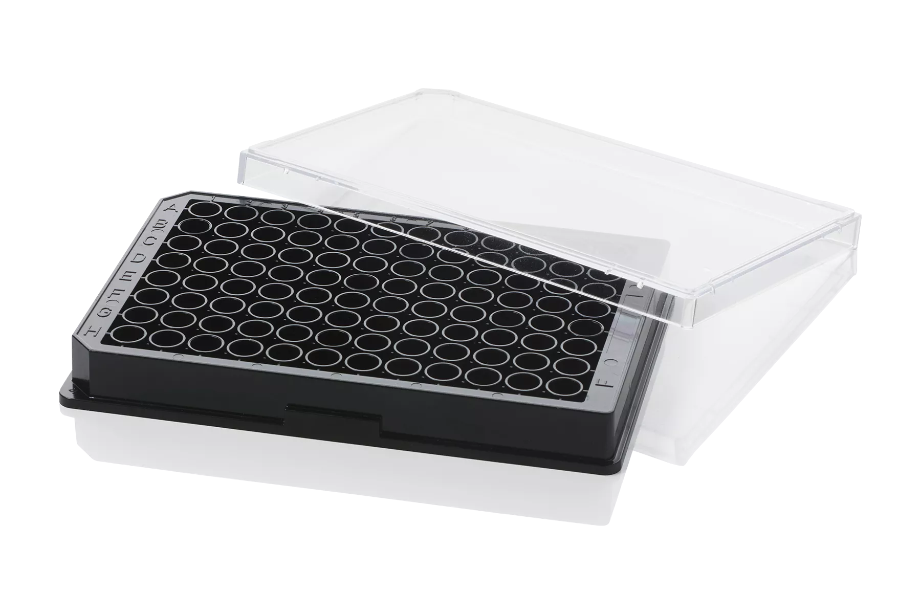 Black PCR plate or microplate with transparent lid on top