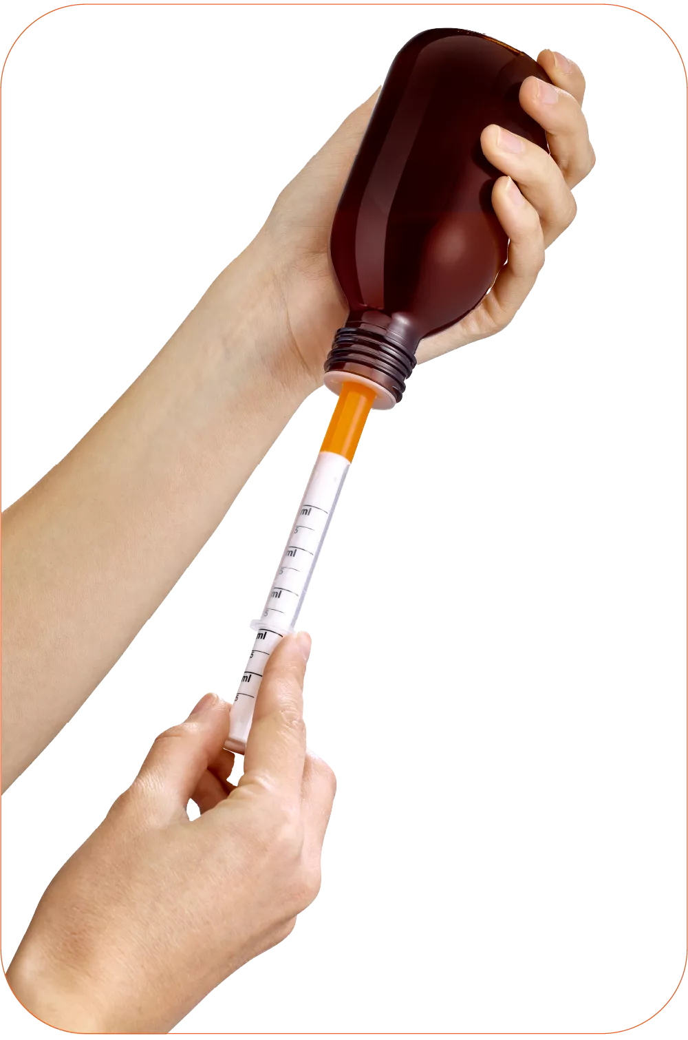 démonstration de l'utilisation d'un réducteur avec un flacon et une pipette doseuse pour l'administration de médicament